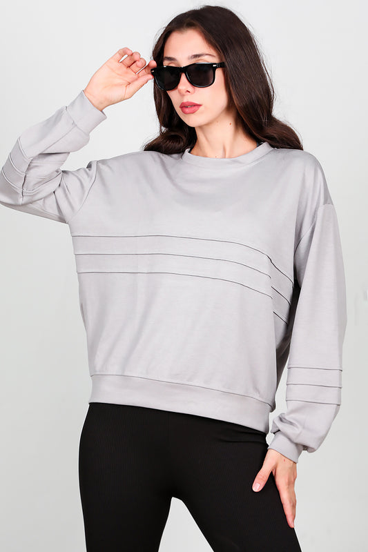 Kadın Önü Üç Dikişli Sweat Gri