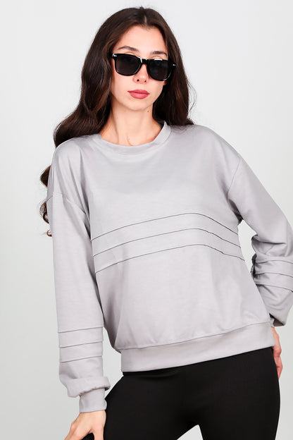 Kadın Önü Üç Dikişli Sweat Gri