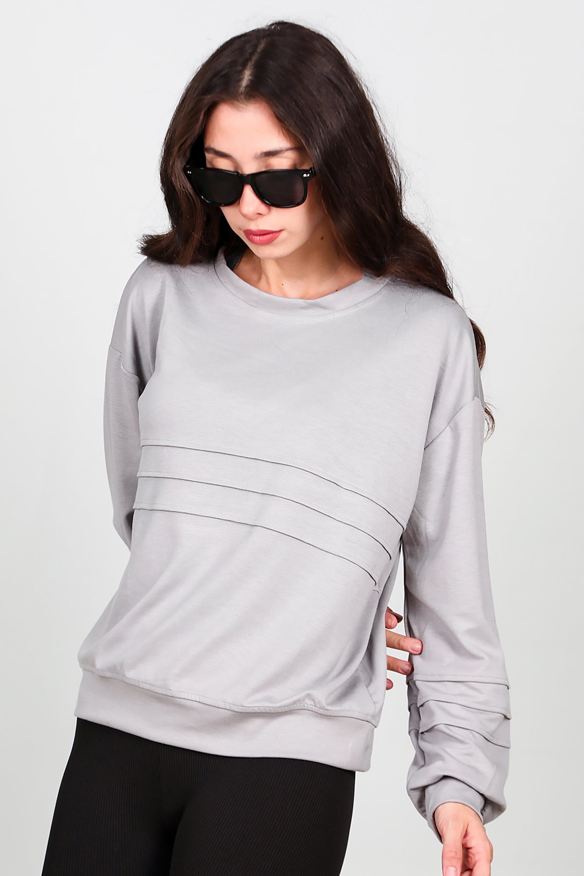 Kadın Önü Üç Dikişli Sweat Gri