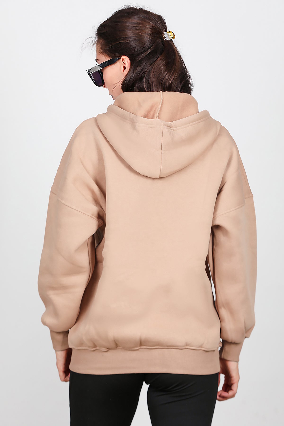 Kadın Fermuarlı Kapşonlu Sweat Bej