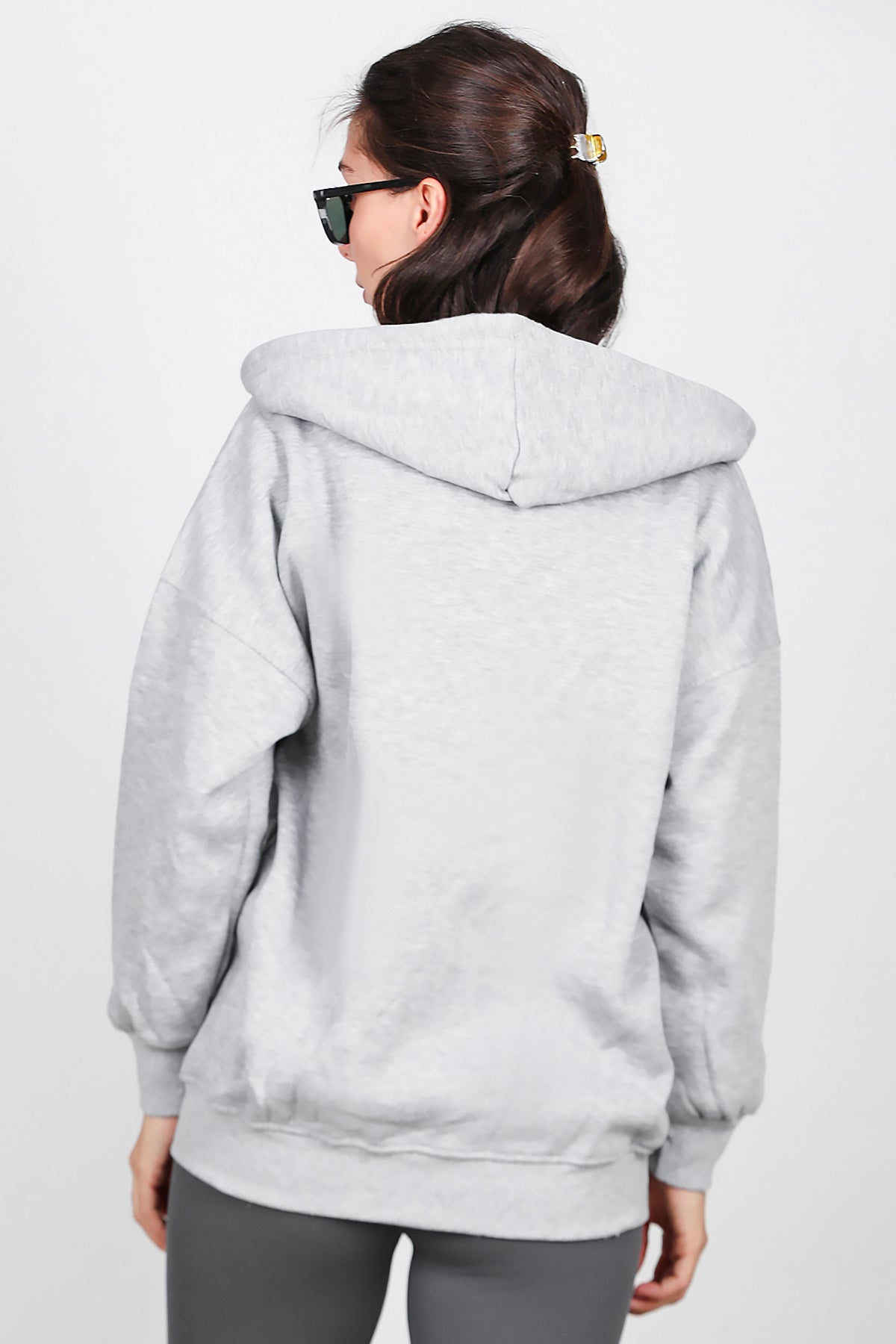 Kadın Fermuarlı Kapşonlu Sweat Gri