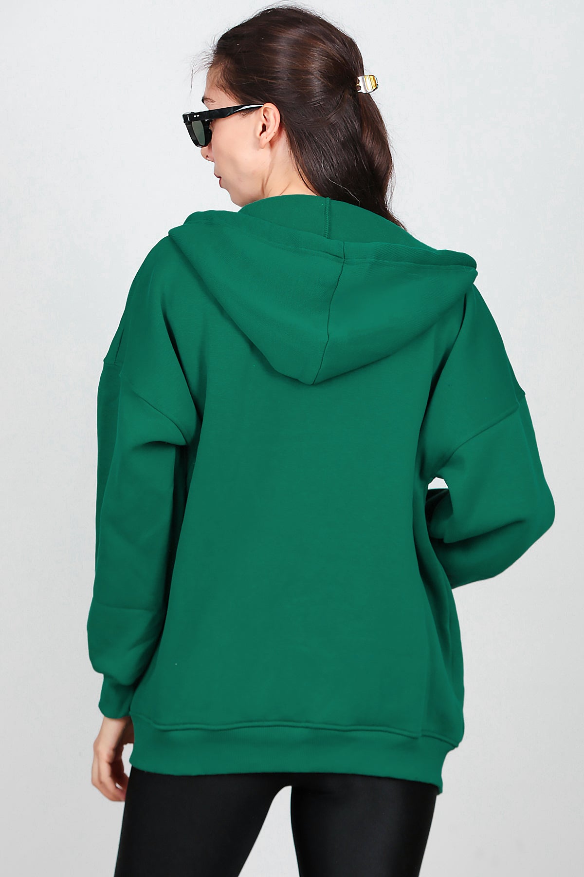 Kadın Fermuarlı Kapşonlu Sweat Zümrüt