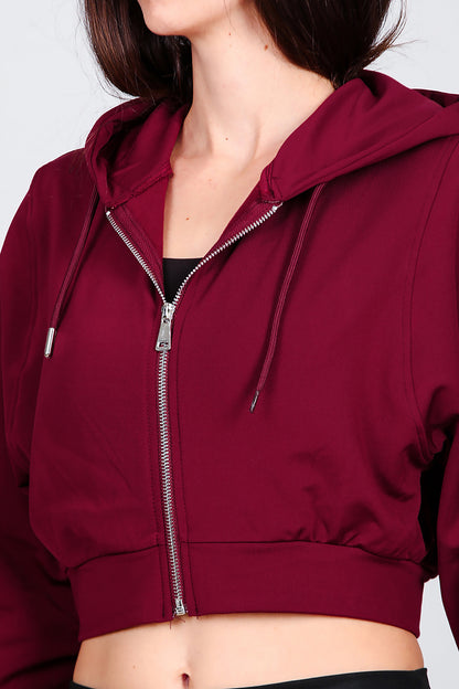 Kadın Kapşonlu Crop Sweat Bordo