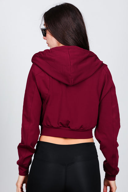 Kadın Kapşonlu Crop Sweat Bordo
