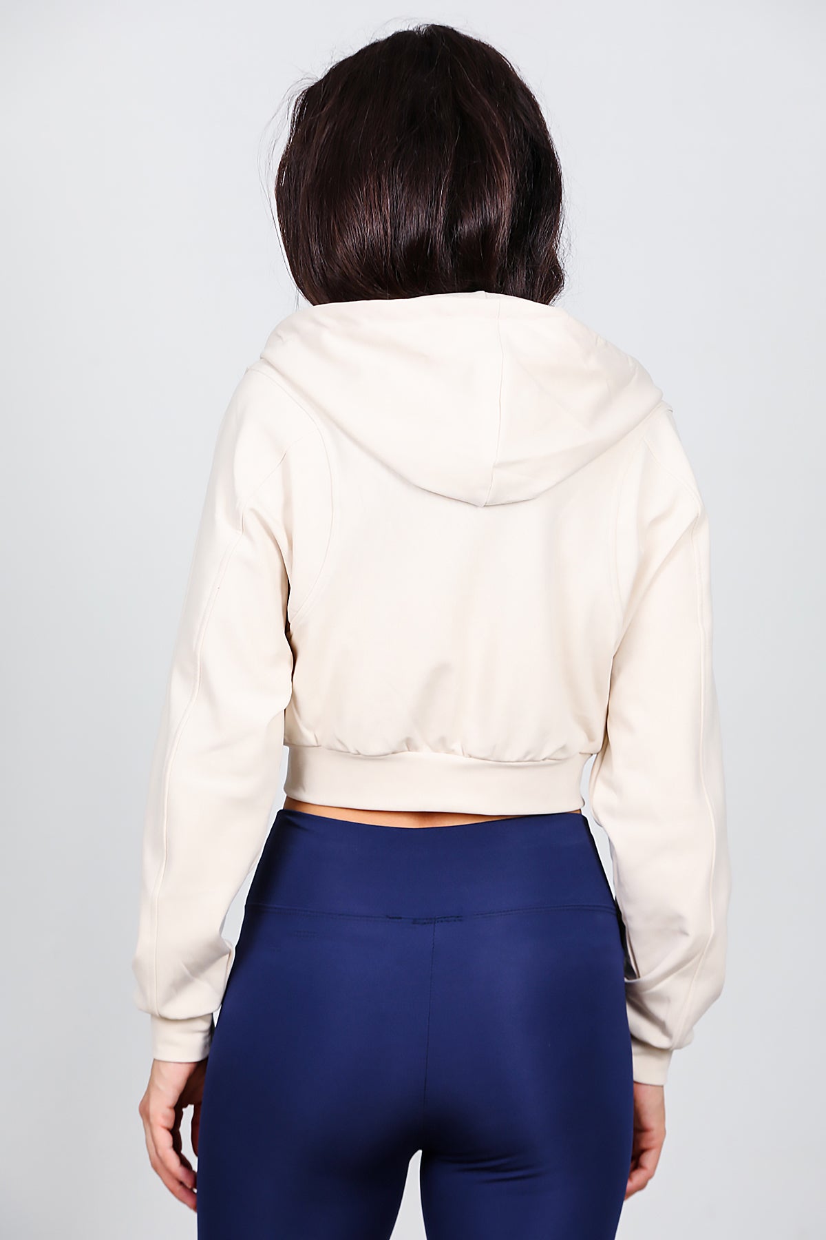 Kadın Kapşonlu Crop Sweat Krem