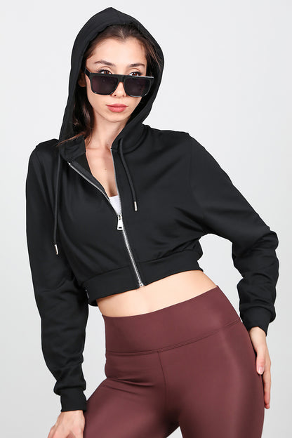Kadın Kapşonlu Crop Sweat Siyah
