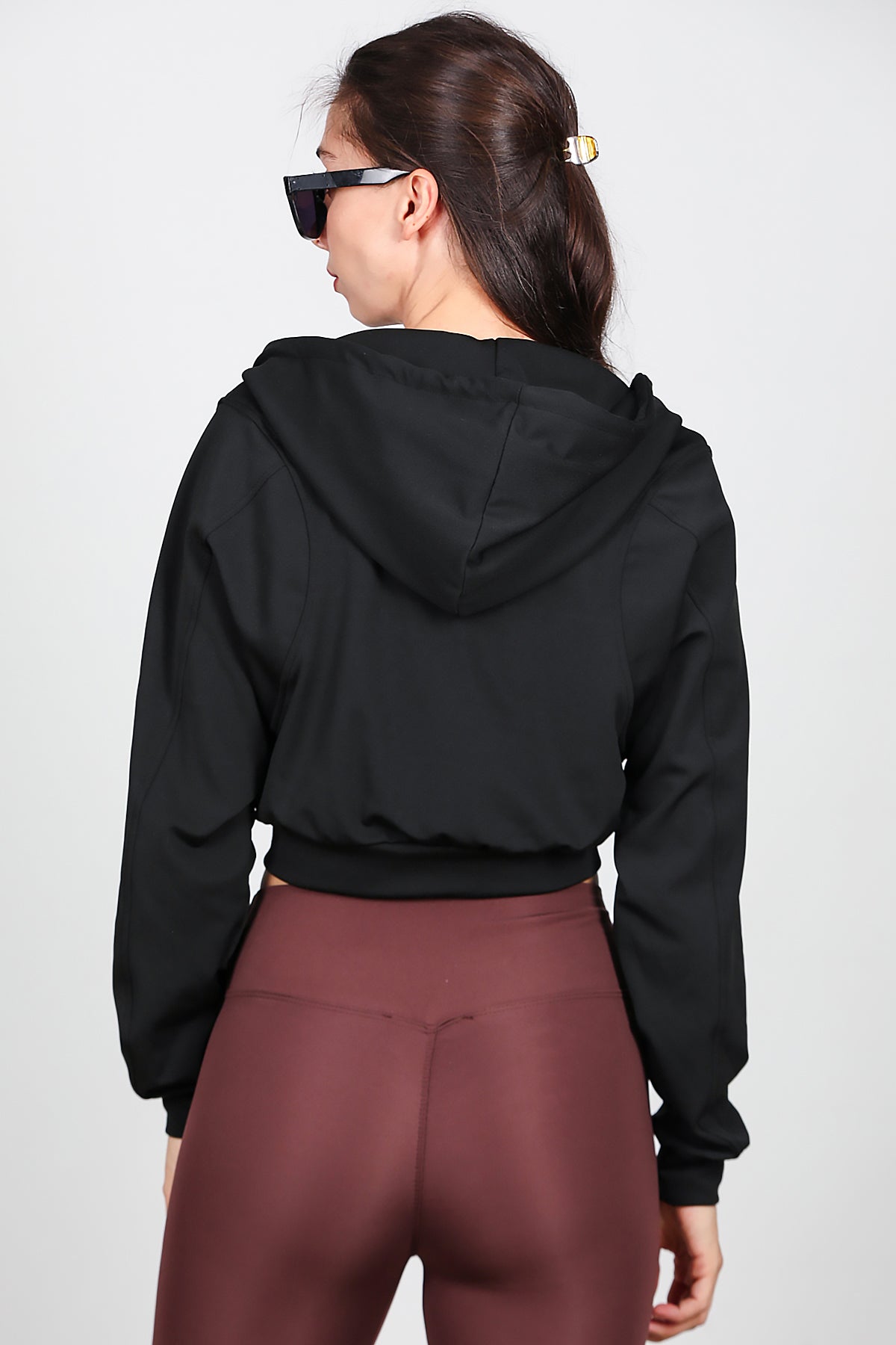 Kadın Kapşonlu Crop Sweat Siyah