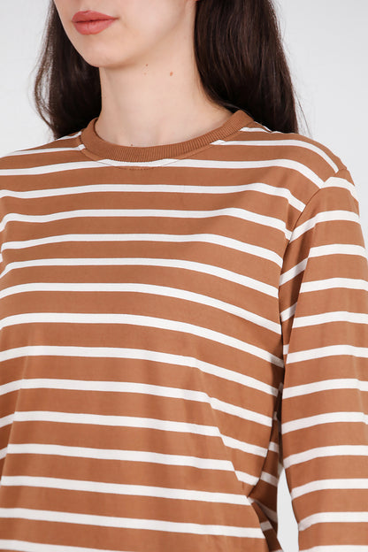 Kadın Çizgili Bisiklet Yaka Sweat Bej