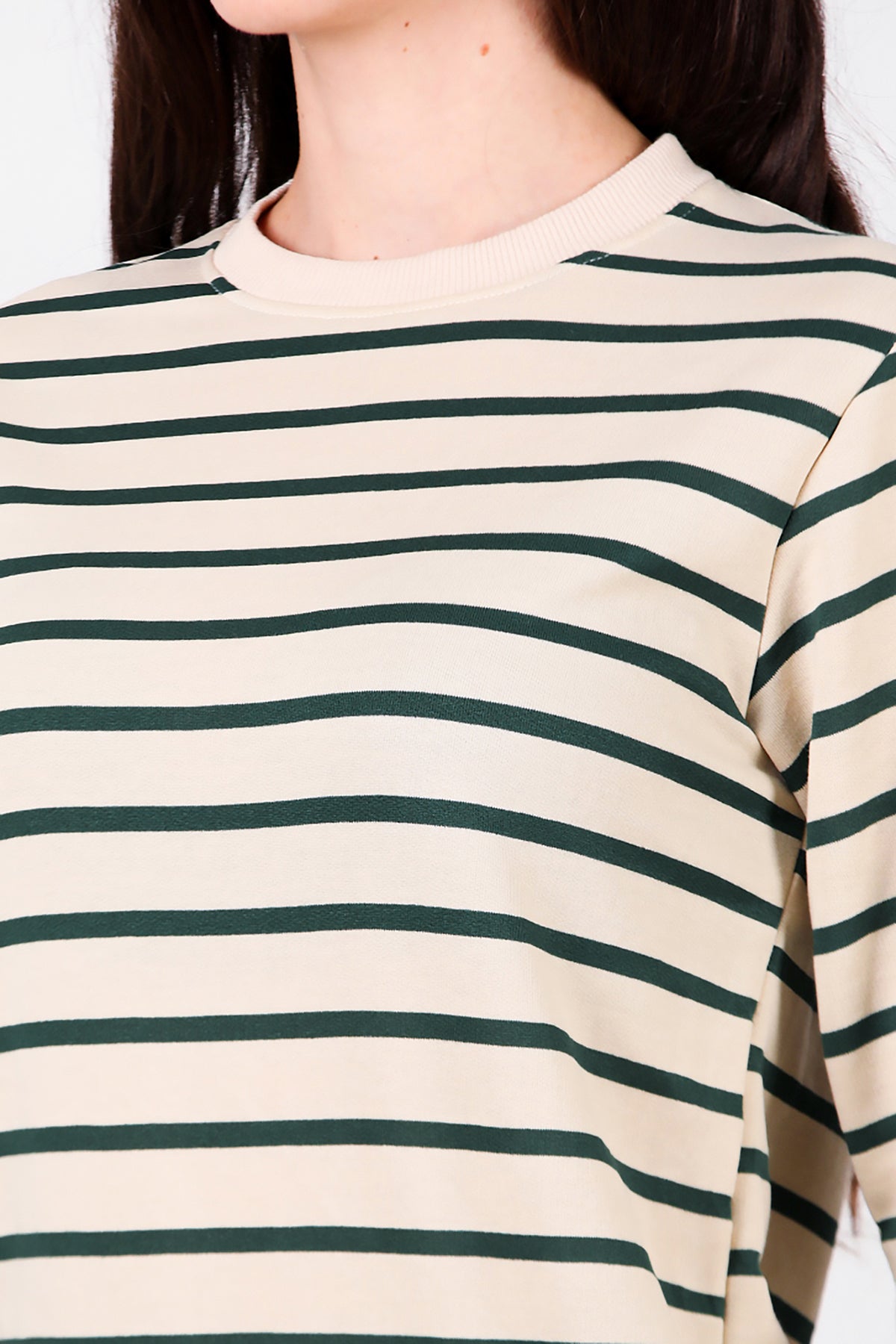 Kadın Çizgili Bisiklet Yaka Sweat Yeşil