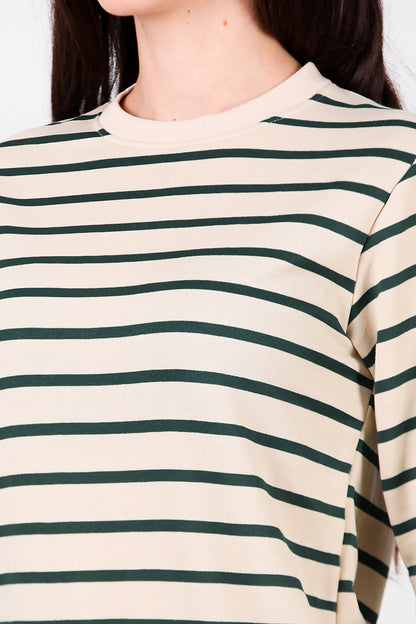 Kadın Çizgili Bisiklet Yaka Sweat Yeşil