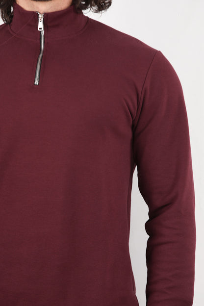 Standor Erkek Yarım Fermuar Dik Yaka Pike Sweat Bordo