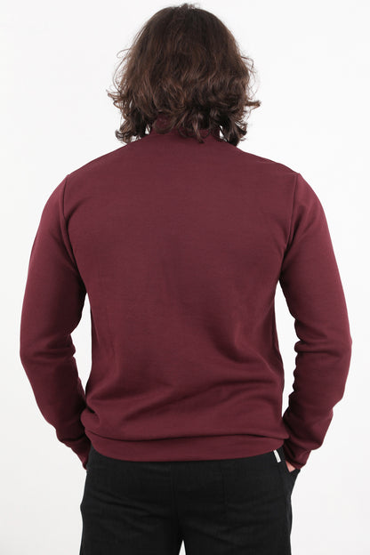 Standor Erkek Yarım Fermuar Dik Yaka Pike Sweat Bordo