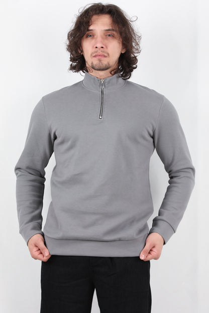 Standor Erkek Yarım Fermuar Dik Yaka Pike Sweat Gri