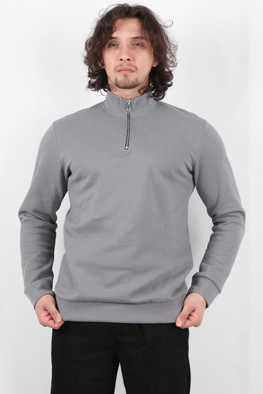 Standor Erkek Yarım Fermuar Dik Yaka Pike Sweat Gri