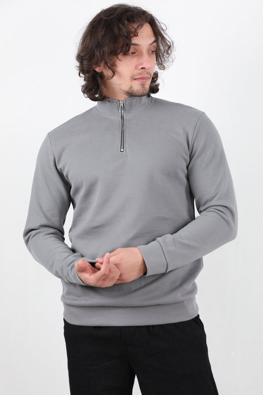 Standor Erkek Yarım Fermuar Dik Yaka Pike Sweat Gri