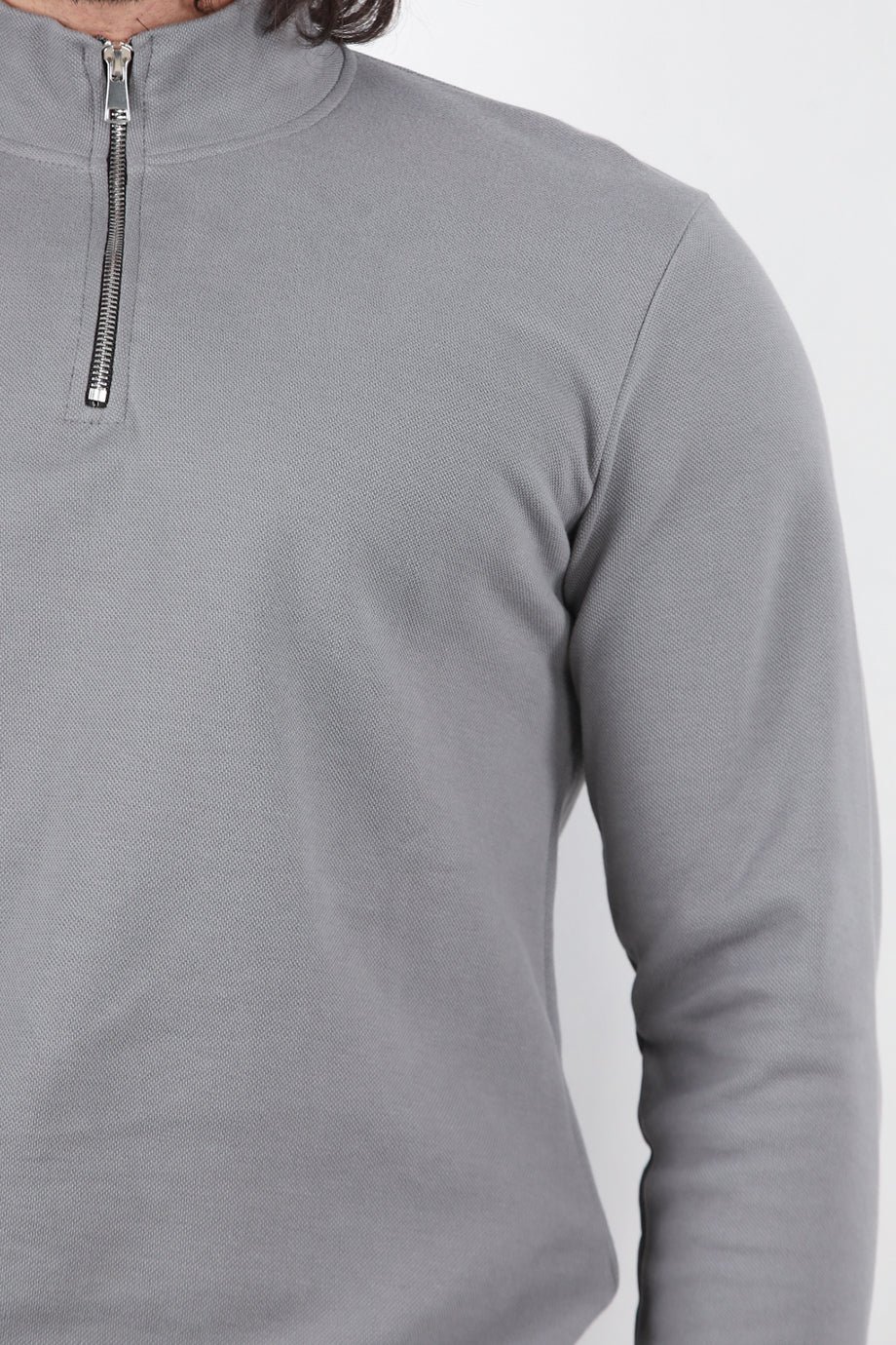 Standor Erkek Yarım Fermuar Dik Yaka Pike Sweat Gri