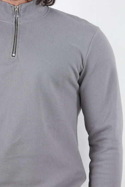 Standor Erkek Yarım Fermuar Dik Yaka Pike Sweat Gri