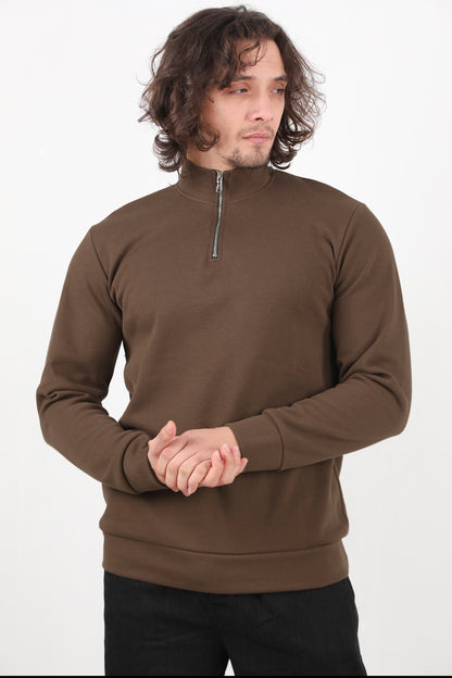 Standor Erkek Yarım Fermuar Dik Yaka Pike Sweat Kahverengi