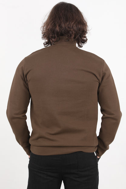 Standor Erkek Yarım Fermuar Dik Yaka Pike Sweat Kahverengi