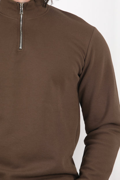Standor Erkek Yarım Fermuar Dik Yaka Pike Sweat Kahverengi