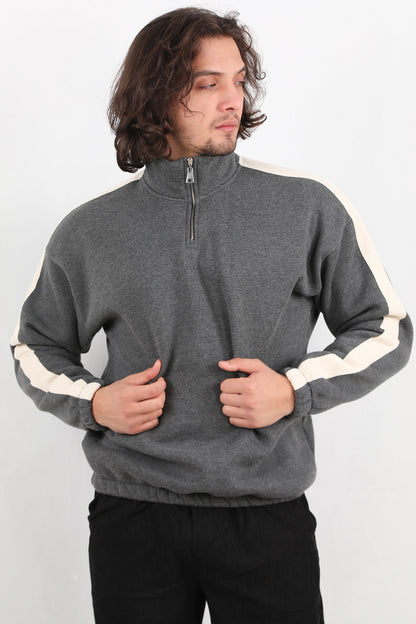 Stride Erkek Yarım Fermuarlı Şeritli Sweat Antrasit