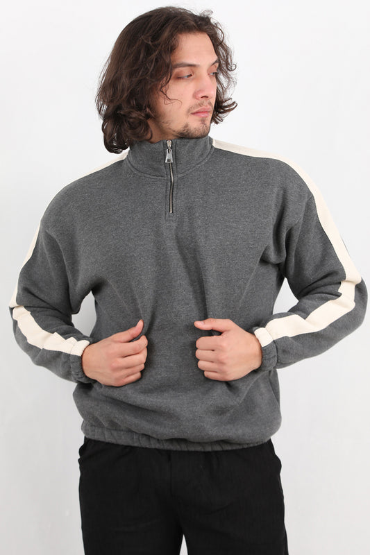 Stride Erkek Yarım Fermuarlı Şeritli Sweat Antrasit