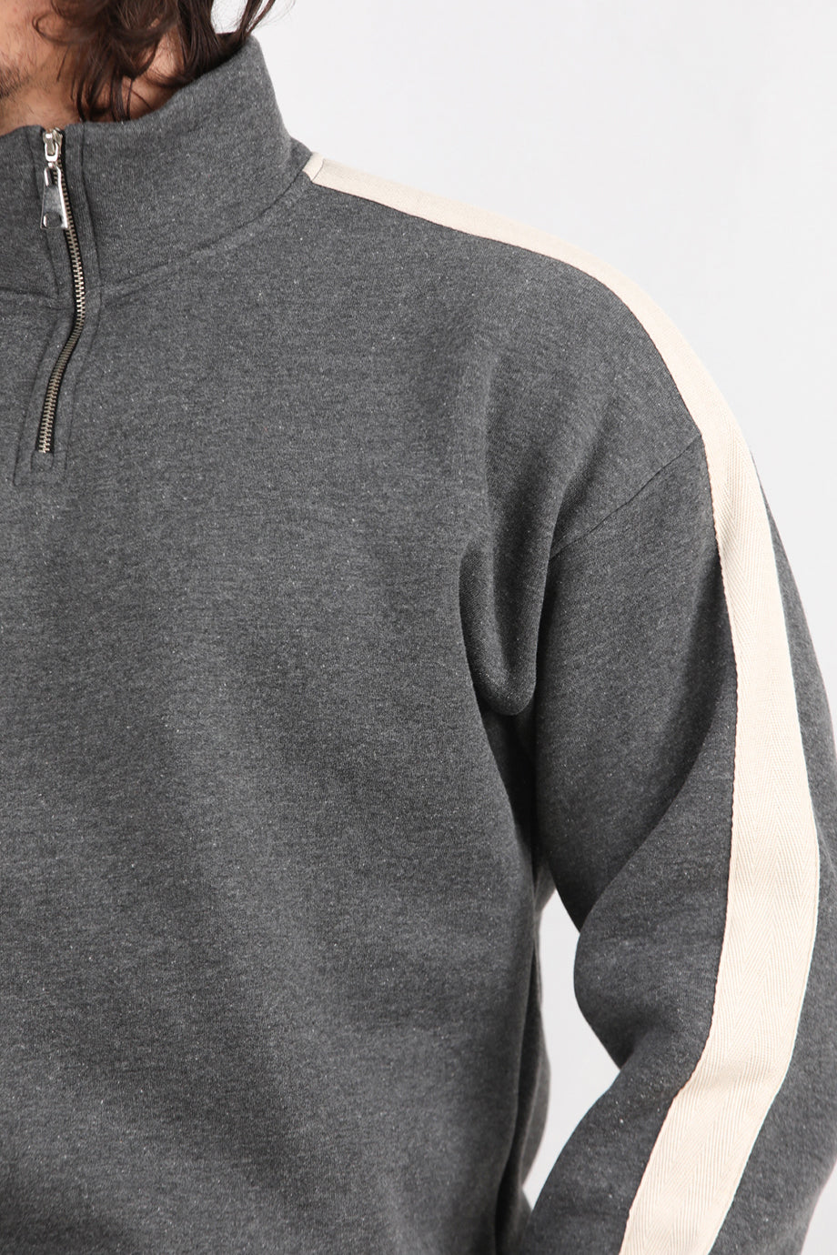 Stride Erkek Yarım Fermuarlı Şeritli Sweat Antrasit