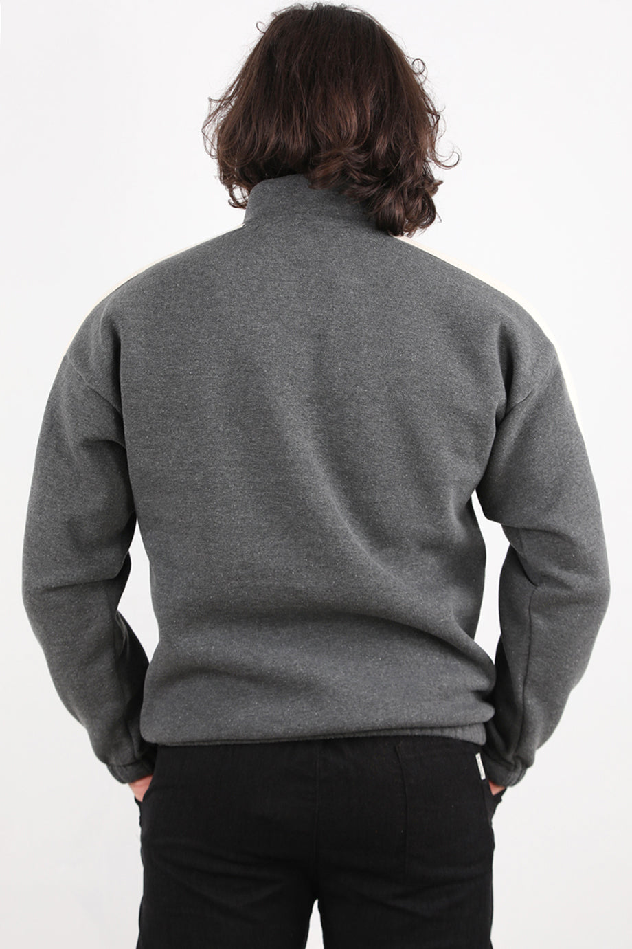 Stride Erkek Yarım Fermuarlı Şeritli Sweat Antrasit