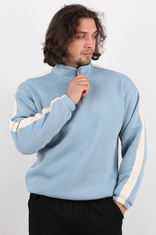 Stride Erkek Yarım Fermuarlı Şeritli Sweat Mavi