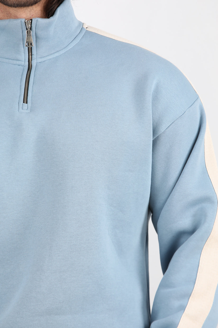 Stride Erkek Yarım Fermuarlı Şeritli Sweat Mavi