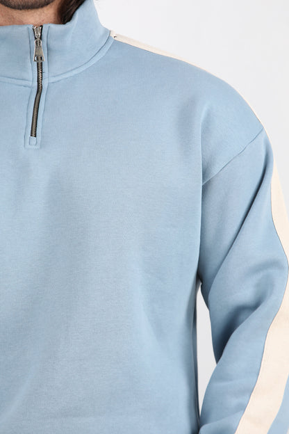 Stride Erkek Yarım Fermuarlı Şeritli Sweat Mavi