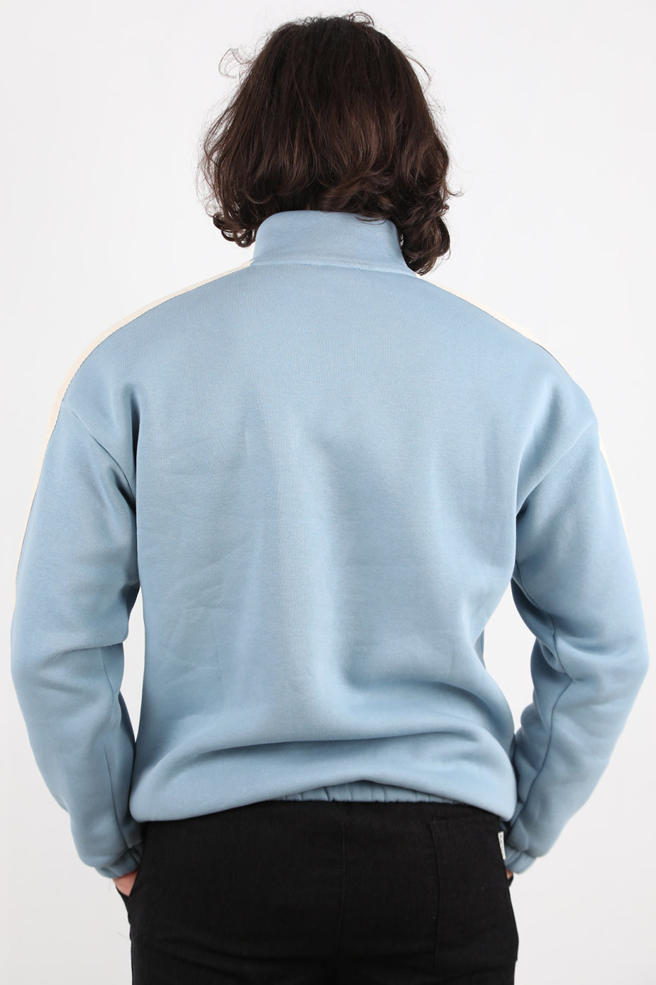 Stride Erkek Yarım Fermuarlı Şeritli Sweat Mavi