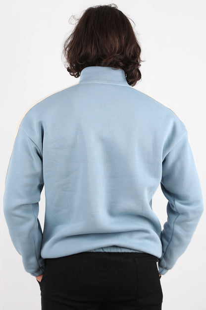 Stride Erkek Yarım Fermuarlı Şeritli Sweat Mavi