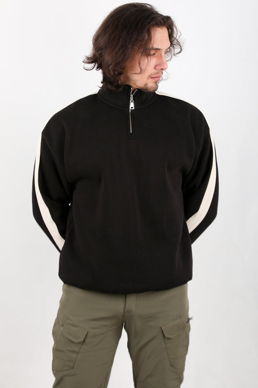 Stride Erkek Yarım Fermuarlı Şeritli Sweat Siyah