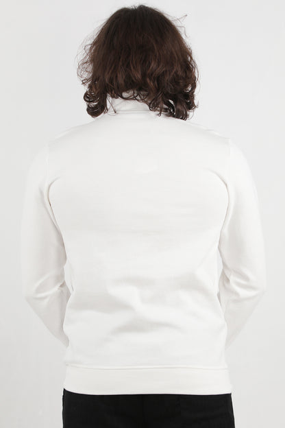 Strivex Erkek Yarım Fermuarlı Kol Şeritli Sweat Beyaz