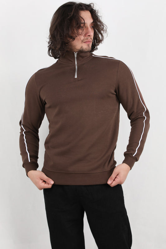 Strivex  Erkek Yarım Fermuarlı Kol Şeritli Sweat Siyah