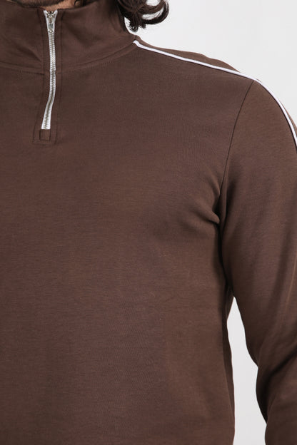 Strivex  Erkek Yarım Fermuarlı Kol Şeritli Sweat Siyah