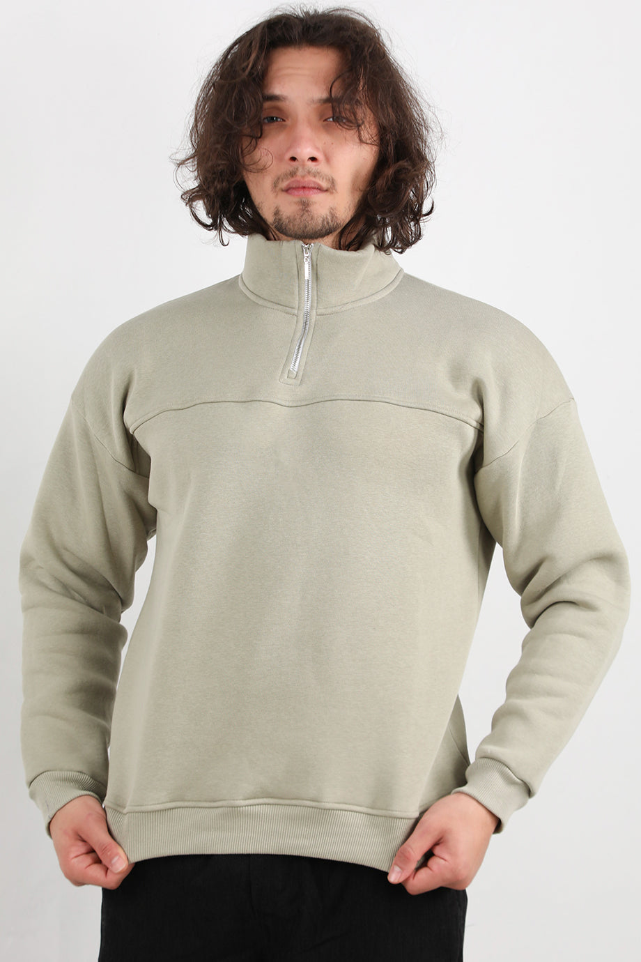 Menswear Erkek Yarım Fermuar Sweat Haki