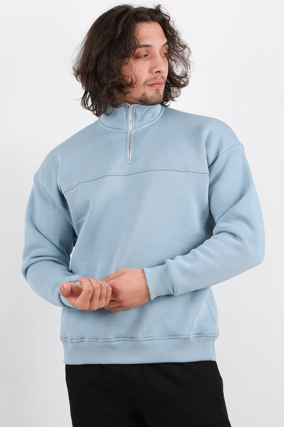 Menswear Erkek Yarım Fermuar Sweat Mavi