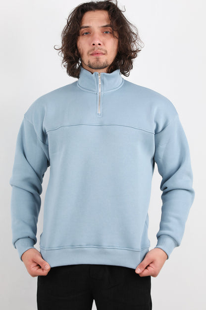 Menswear Erkek Yarım Fermuar Sweat Mavi