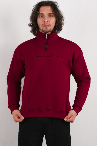 Menswear Erkek Yarım Fermuar Sweat Bordo