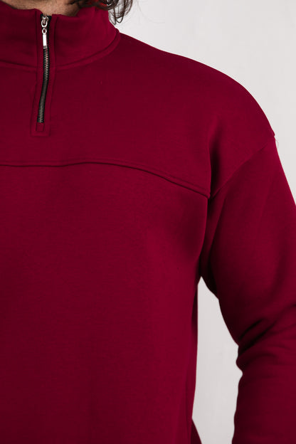 Menswear Erkek Yarım Fermuar Sweat Bordo