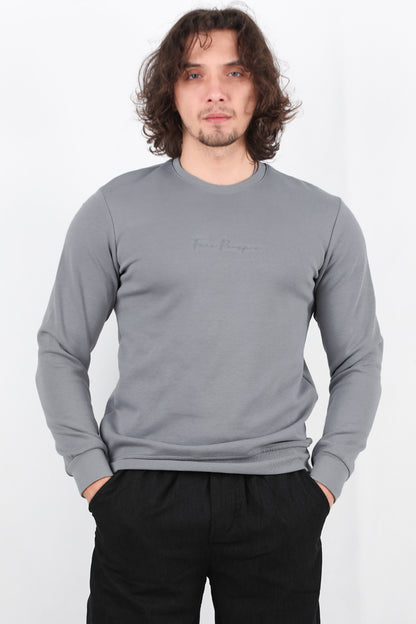 Statement  Erkek Bisiklet Yaka Faır Yazı Baskılı Sweat Gri