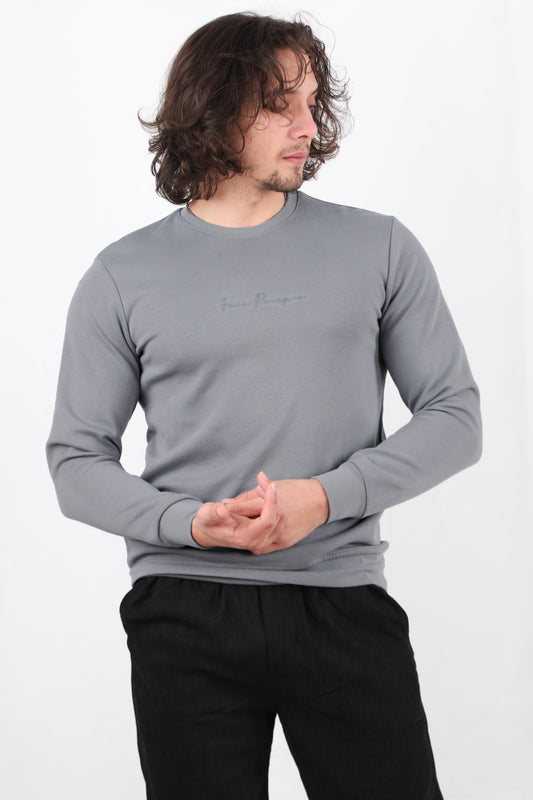 Statement  Erkek Bisiklet Yaka Faır Yazı Baskılı Sweat Gri