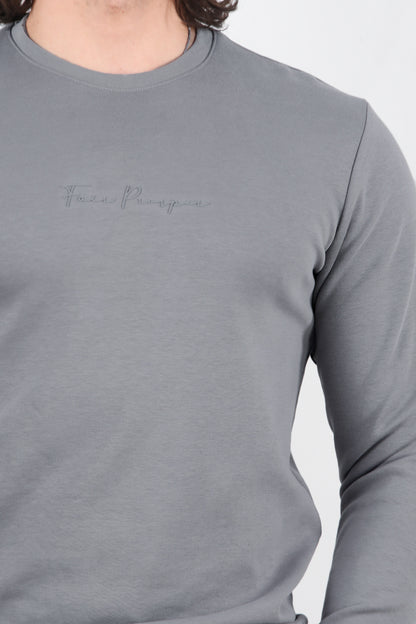 Statement  Erkek Bisiklet Yaka Faır Yazı Baskılı Sweat Gri