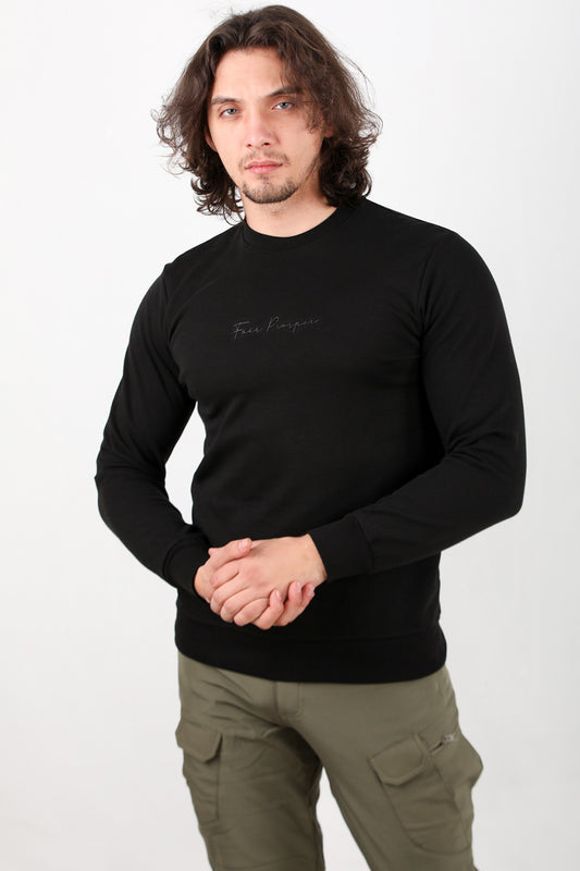 Statement  Erkek Bisiklet Yaka Faır Yazı Baskılı Sweat Siyah