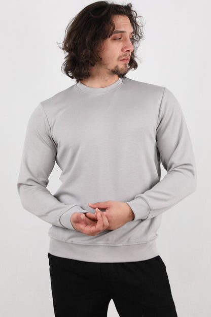 Basicore Erkek Bisiklet Yaka Düz Sweat Gri