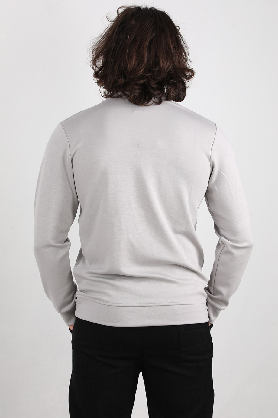 Basicore Erkek Bisiklet Yaka Düz Sweat Gri