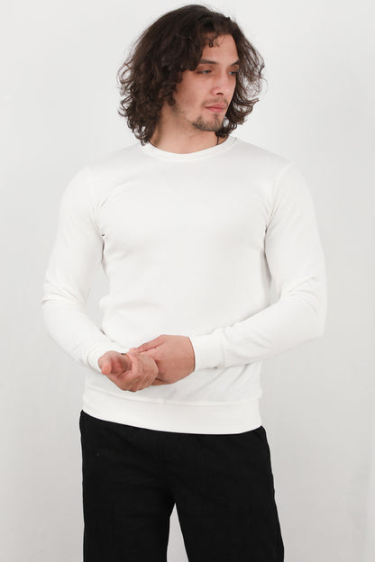 Athrex Erkek Bisiklet Yaka Sweat Beyaz