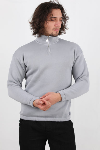 Holdra Erkek Dik Yaka Bel Kol Lastikli Şardonlu Sweat Gri